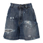 Blue Cotton Tattered Denim Bermuda Shorts