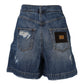 Blue Cotton Tattered Denim Bermuda Shorts