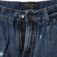 Blue Cotton Tattered Denim Bermuda Shorts
