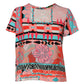 Multicolor Print Short Sleeves Women Blouse Top