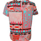 Multicolor Print Short Sleeves Women Blouse Top