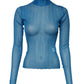 Blue See Through Turtleneck Long Sleeves Top