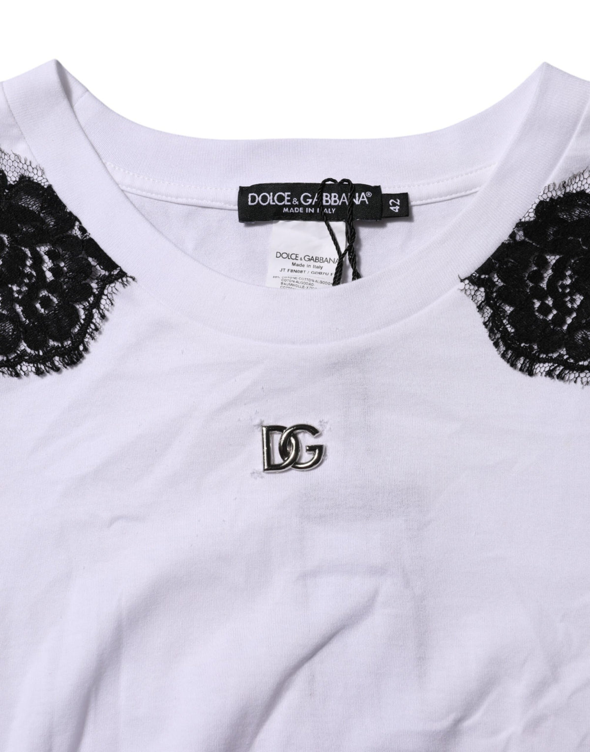 White Floral Lace DG Detailing Top T-shirt