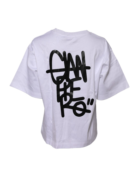 White Cotton Graphic Print Crew Neck T-shirt