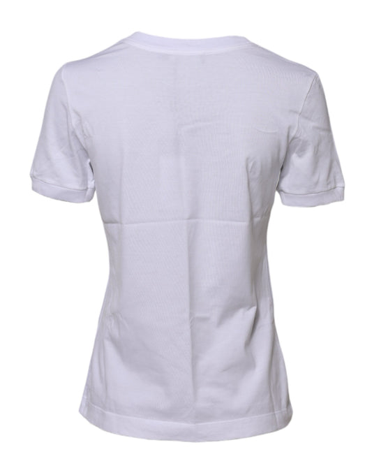 White Cotton Round Neck Short Sleeves T-shirt