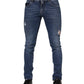 Blue Washed Skinny Cotton Tattered Denim Jeans
