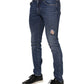 Blue Washed Skinny Cotton Tattered Denim Jeans