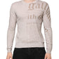 Beige Printed Logo Roundneck Long Sleeves Men Sweater