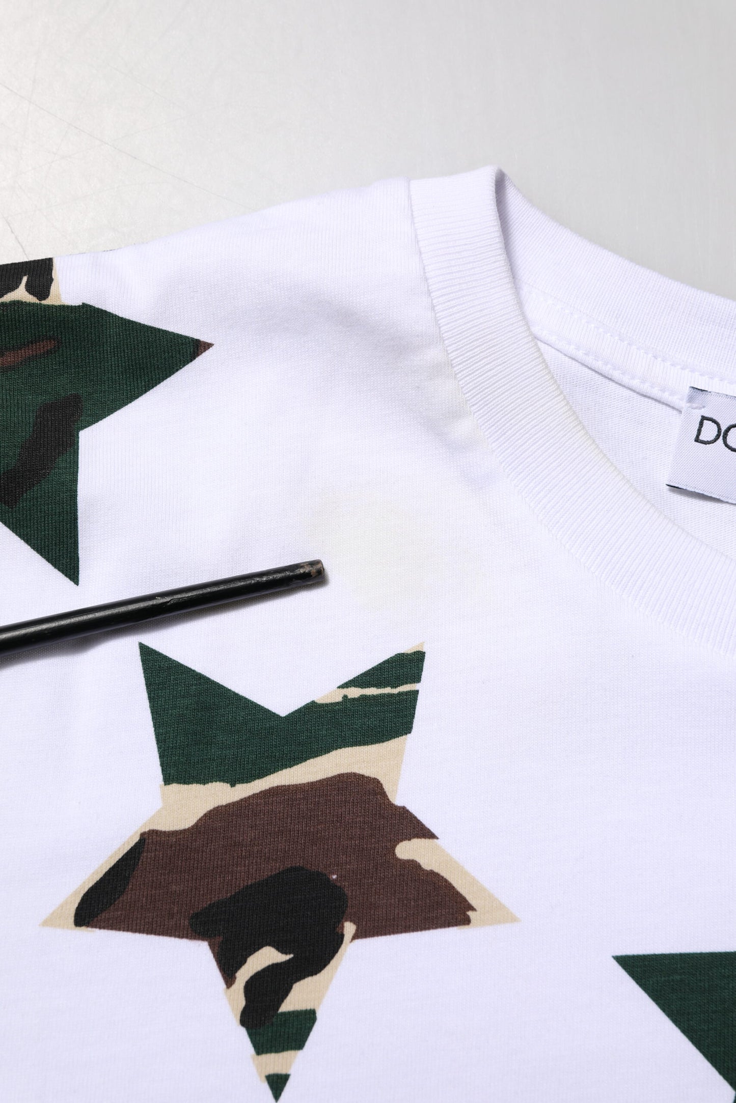 White Camouflage Cotton Men Crew Neck T-shirt