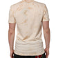 Beige Logo Print Short Sleeve V-neck T-shirt