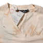Beige Logo Print Short Sleeve V-neck T-shirt