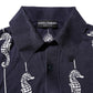 Dark Blue Sea Horse Collared Polo T-shirt