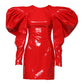 Red Patent Leather Puff Sleeves Mini Dress