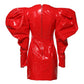 Red Patent Leather Puff Sleeves Mini Dress