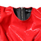 Red Patent Leather Puff Sleeves Mini Dress