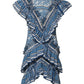 Blue Patterned Layered Short Sleeves Mini Dress