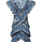 Blue Patterned Layered Short Sleeves Mini Dress