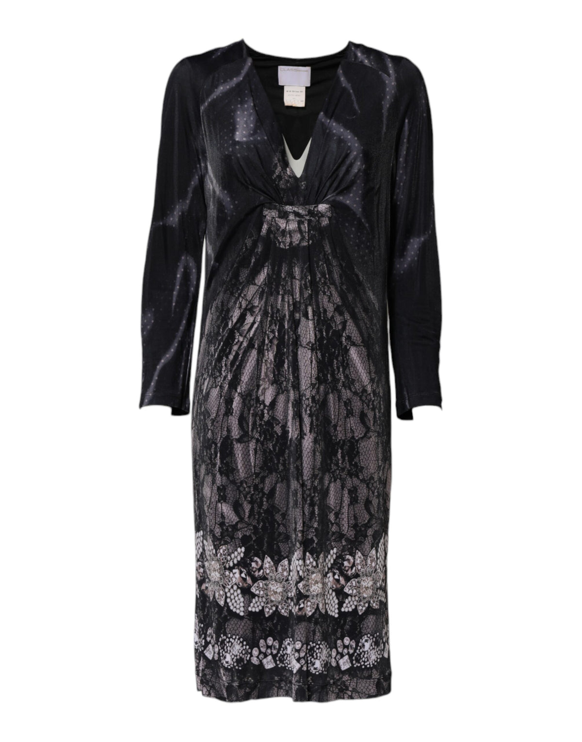 Black Floral Viscose Sheath Midi Dress