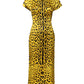 Yellow Polyester Leopard Midi Sheath Dress