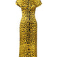 Yellow Polyester Leopard Midi Sheath Dress