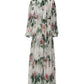White Floral Roses Silk Maxi Long Gown Dress