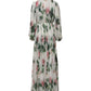 White Floral Roses Silk Maxi Long Gown Dress