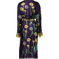 Blue Floral Print Silk Long Sleeves Wrap Robe