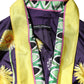 Blue Floral Print Silk Long Sleeves Wrap Robe
