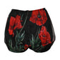 Black Floral High Waist Women Hot Pants Shorts