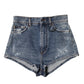 Blue Tattered Denim Cotton Hot Pants Shorts