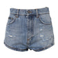 Blue Logo Plaque Denim Cotton Hot Pants Shorts