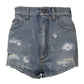 Blue Tattered Denim Cotton Hot Pants Shorts