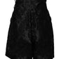 Black Floral Embroidery Silk High Waist Shorts
