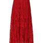 Red Cotton Floral Lace A-line Long Maxi Skirt