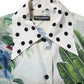 Multicolor Printed Silk Collared Shirt Top