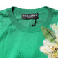 Green Floral Detailing Silk Pullover Sweater