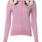 Pink Floral Detailing Cardigan Sweater