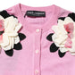 Pink Floral Detailing Cardigan Sweater
