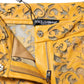 Yellow Floral Lace Mid Waist Capri Pants