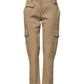 Beige Mid Waist Cargo Tapered Pants