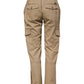 Beige Mid Waist Cargo Tapered Pants