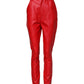Red Viscose High Waist Tapered Trouser Pants