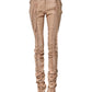 Beige Lace Details Mid Waist Skinny Pants