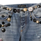 Blue Embellished Tattered SkinnyDenim Jeans