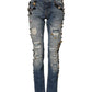 Blue Embellished Tattered SkinnyDenim Jeans