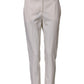 White Wool Mid Waist Tapered Trouser Pants