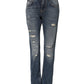 Blue Cotton Tattered Mid Waist Denim Jeans