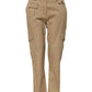 Beige Mid Waist Cargo Tapered Pants
