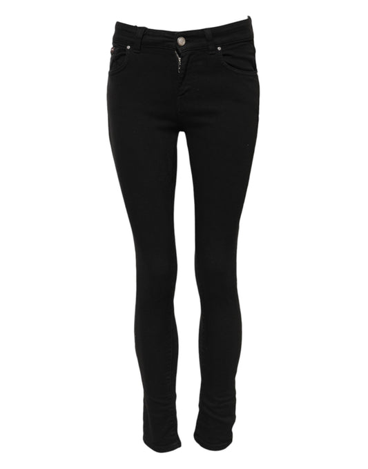 Black Cotton Skinny Mid Waist Denim Jeans