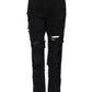 Black Cotton Tattered Mid Waist Denim Jeans